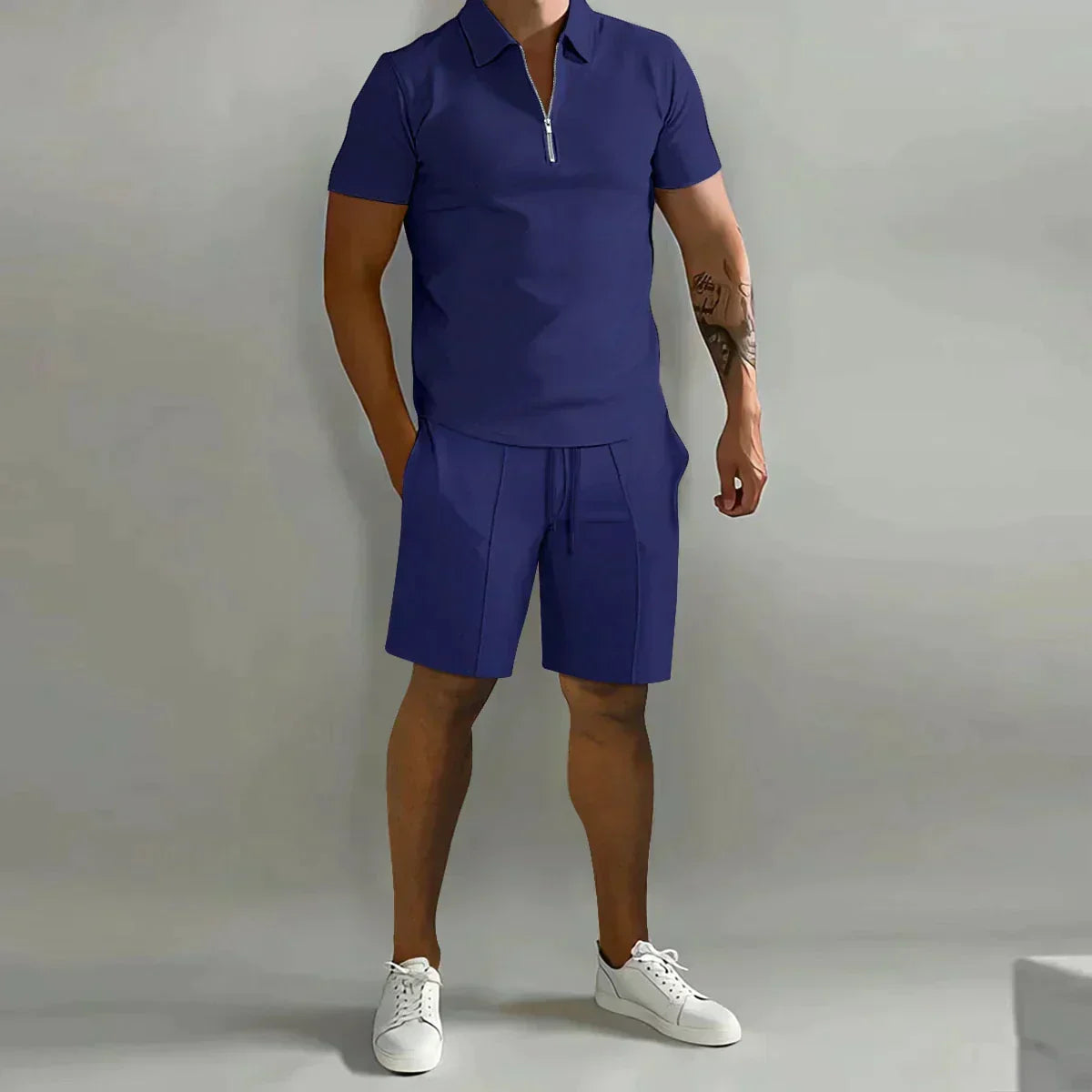 Men's Short-Sleeve Polo Shorts Set | Quarter-Zip-Faylori
