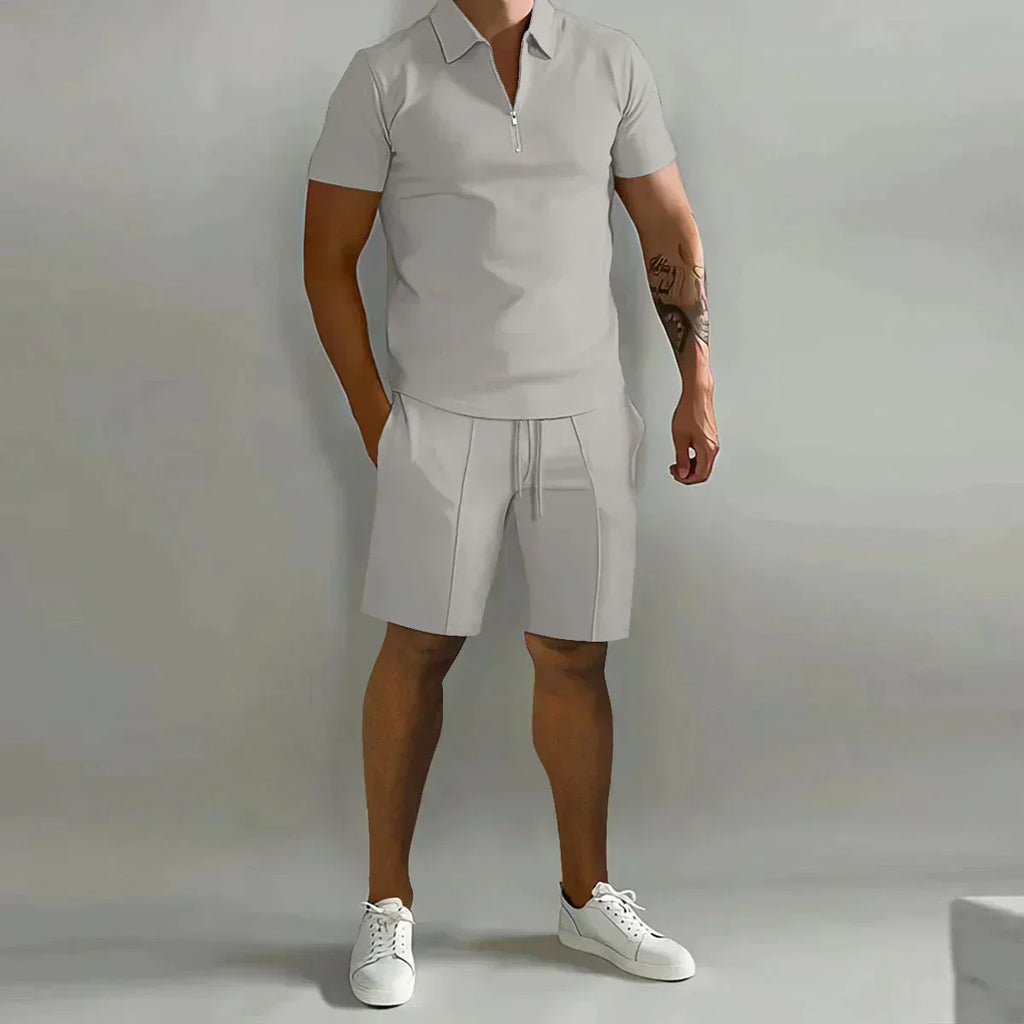 Men's Short-Sleeve Polo Shorts Set | Quarter-Zip-Faylori