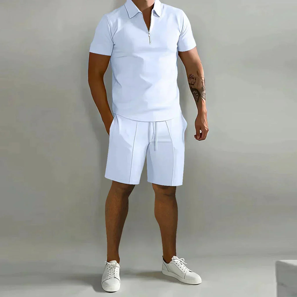 Men's Short-Sleeve Polo Shorts Set | Quarter-Zip-Faylori