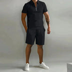 Men's Short-Sleeve Polo Shorts Set | Quarter-Zip-Faylori