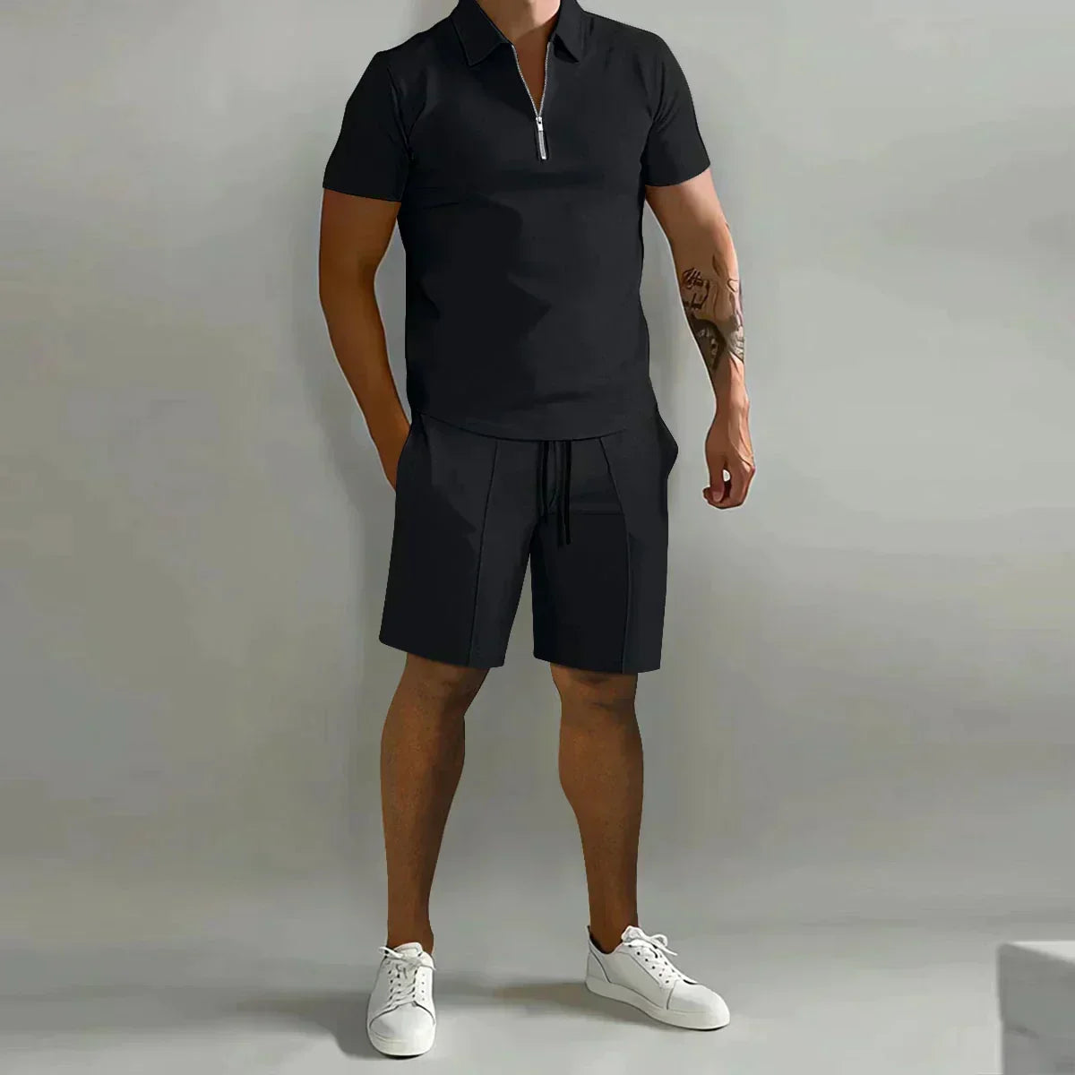 Men's Short-Sleeve Polo Shorts Set | Quarter-Zip-Faylori