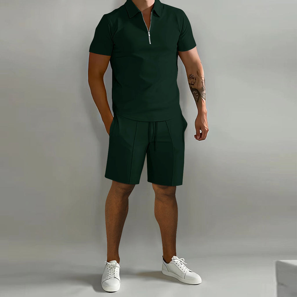 Men's Short-Sleeve Polo Shorts Set | Quarter-Zip-Faylori