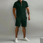 Men's Short-Sleeve Polo Shorts Set | Quarter-Zip-Faylori