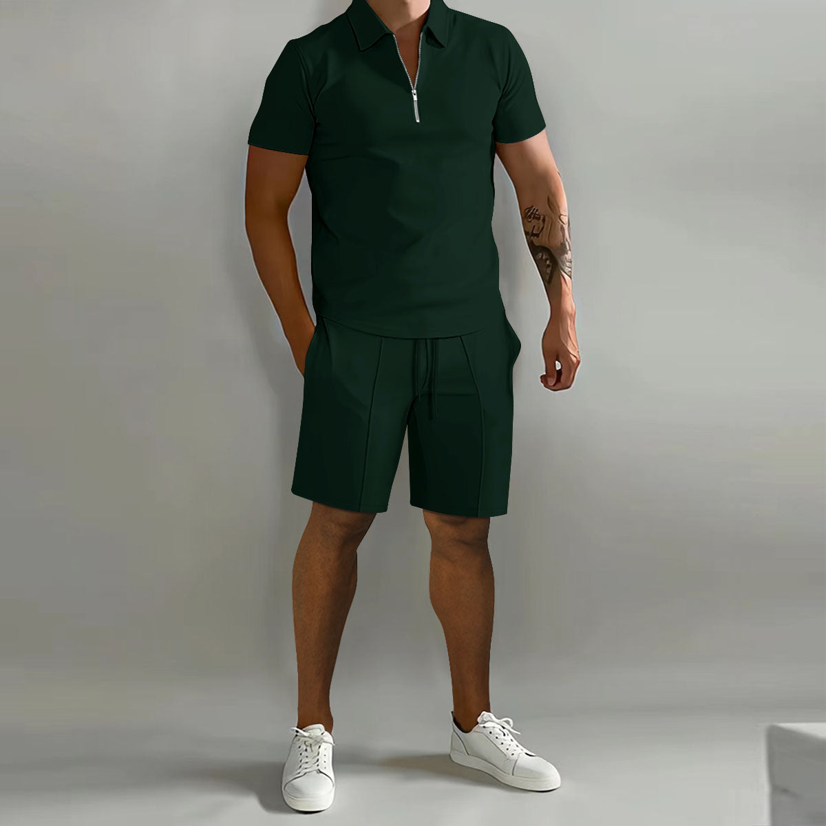 Men's Short-Sleeve Polo Shorts Set | Quarter-Zip-Faylori
