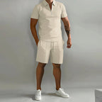 Men's Short-Sleeve Polo Shorts Set | Quarter-Zip-Faylori