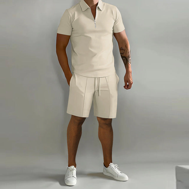 Men's Short-Sleeve Polo Shorts Set | Quarter-Zip-Faylori