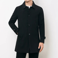 Men's Trench Coat Button-Front Black Mid-Length Jacket with Collar – Office, Casual, Gift