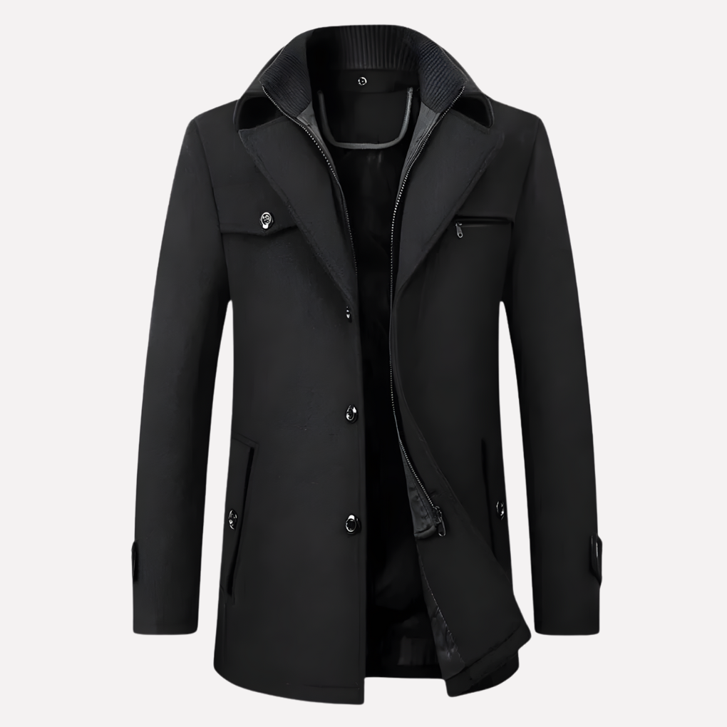 Men's Wool-Blend Coat Notched Collar Camel with Zip Insert – Office, Casual, Winter, Gift