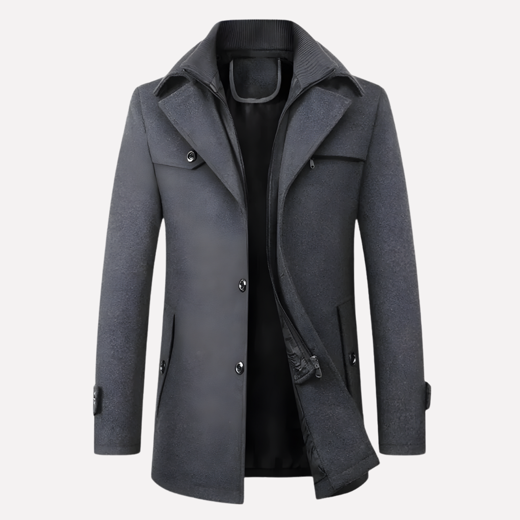 Men's Wool-Blend Coat Notched Collar Camel with Zip Insert – Office, Casual, Winter, Gift