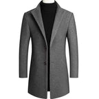 Men's Wool Blend Overcoat Black Notch Lapel Two-Button Long Trench Coat – Office, Casual, Winter, Gift