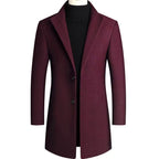 Men's Wool Blend Overcoat Black Notch Lapel Two-Button Long Trench Coat – Office, Casual, Winter, Gift