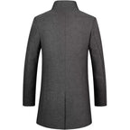 Men's Wool Blend Overcoat Black Notch Lapel Two-Button Long Trench Coat – Office, Casual, Winter, Gift