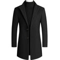 Men's Wool Blend Overcoat Black Notch Lapel Two-Button Long Trench Coat – Office, Casual, Winter, Gift