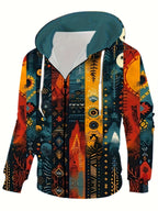 Men's Zip-Up Hoodie Jacket Ethnic Tribal Print Drawstring Hood – Casual, Everyday Streetwear