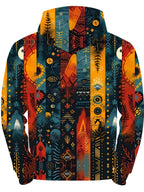 Men's Zip-Up Hoodie Jacket Ethnic Tribal Print Drawstring Hood – Casual, Everyday Streetwear