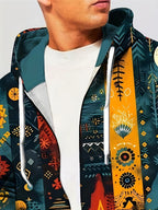 Men's Zip-Up Hoodie Jacket Ethnic Tribal Print Drawstring Hood – Casual, Everyday Streetwear