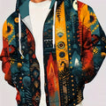 Men's Zip-Up Hoodie Jacket Ethnic Tribal Print Drawstring Hood – Casual, Everyday Streetwear