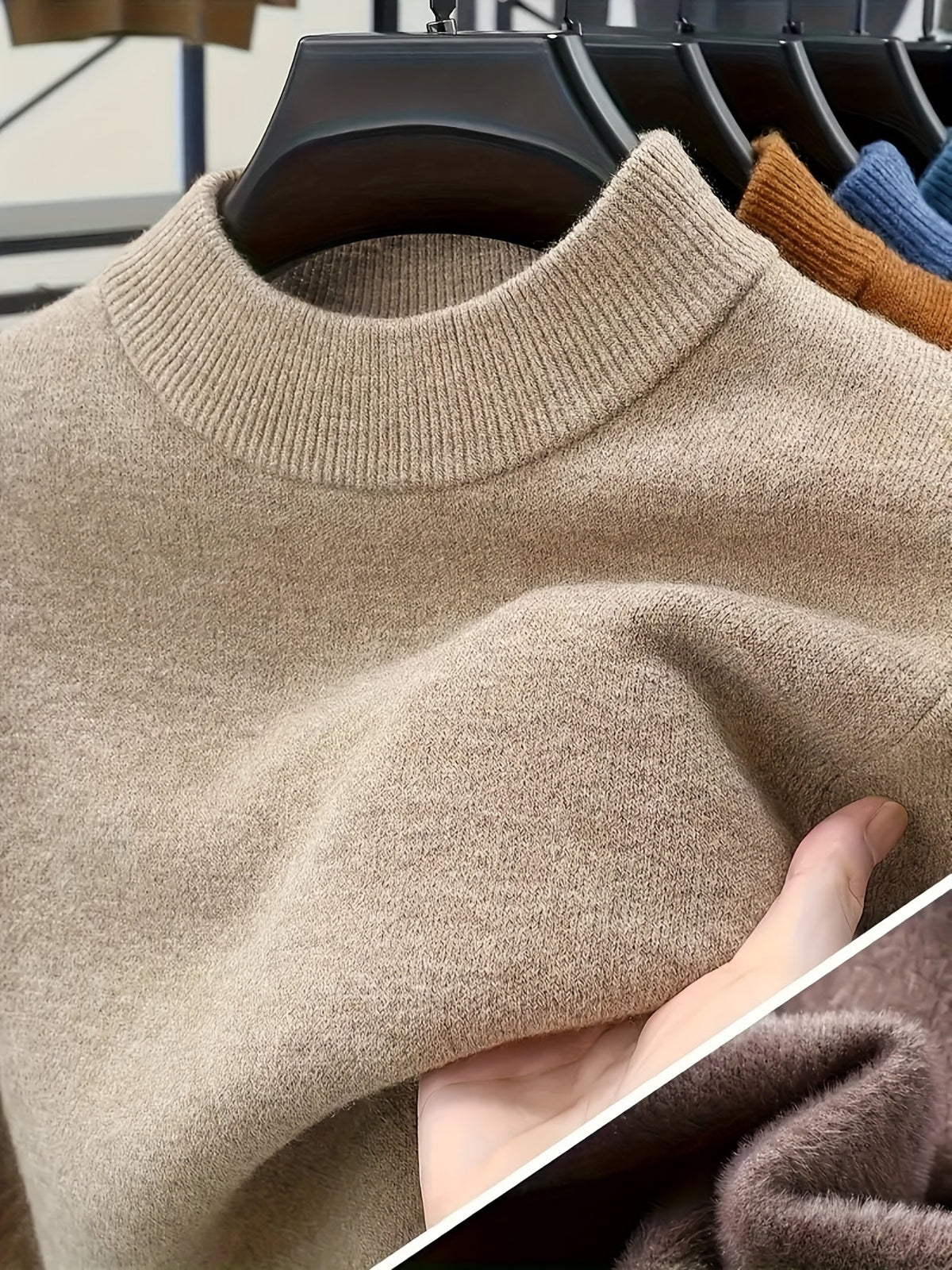Mock Neck Knit Sweater Men's Fleece-Lined Pullover – Casual, Office, Winter, Gift