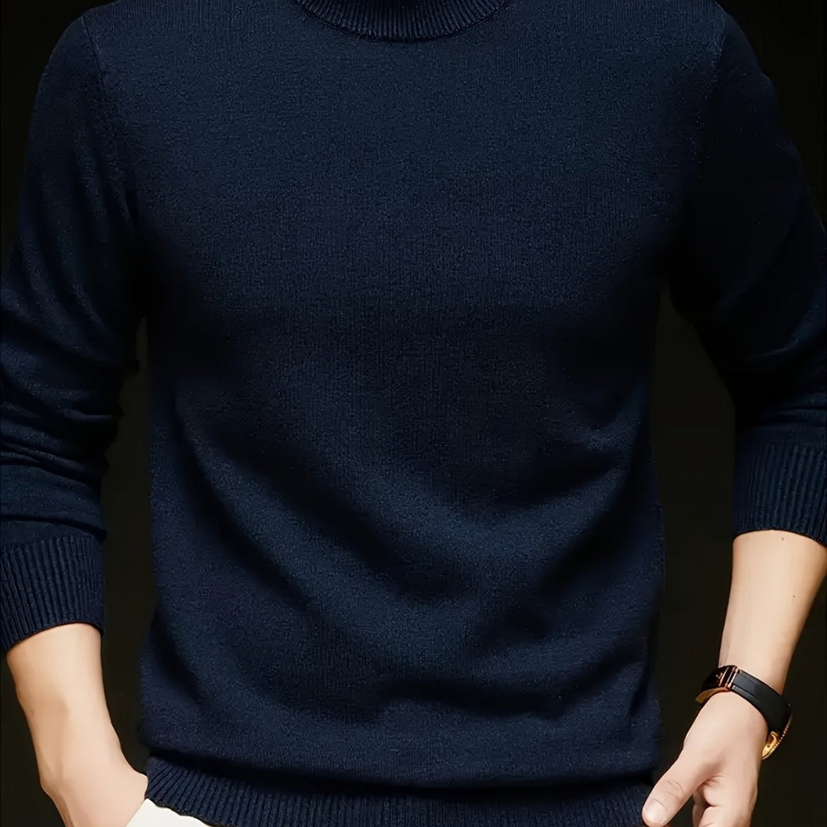 Mock Neck Knit Sweater Men's Fleece-Lined Pullover – Casual, Office, Winter, Gift