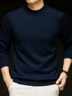 Mock Neck Knit Sweater Men's Fleece-Lined Pullover – Casual, Office, Winter, Gift