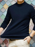 Mock Neck Knit Sweater Men's Fleece-Lined Pullover – Casual, Office, Winter, Gift