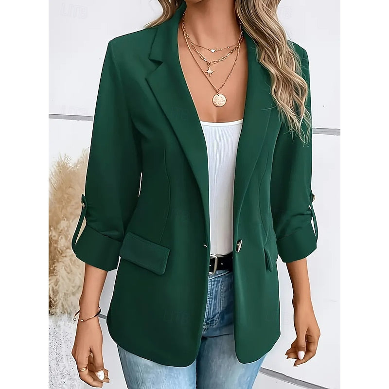 Open-Front Blazer Women's Tailored Lapel Jacket Roll-Up Sleeve – Office, Casual, Work Wear