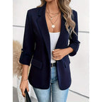 Open-Front Blazer Women's Tailored Lapel Jacket Roll-Up Sleeve – Office, Casual, Work Wear