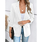 Open-Front Blazer Women's Tailored Lapel Jacket Roll-Up Sleeve – Office, Casual, Work Wear