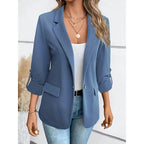 Open-Front Blazer Women's Tailored Lapel Jacket Roll-Up Sleeve – Office, Casual, Work Wear