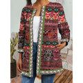 Open Front Jacket Women's Ethnic Floral Print Long Sleeve Lightweight Cardigan – Casual, Office