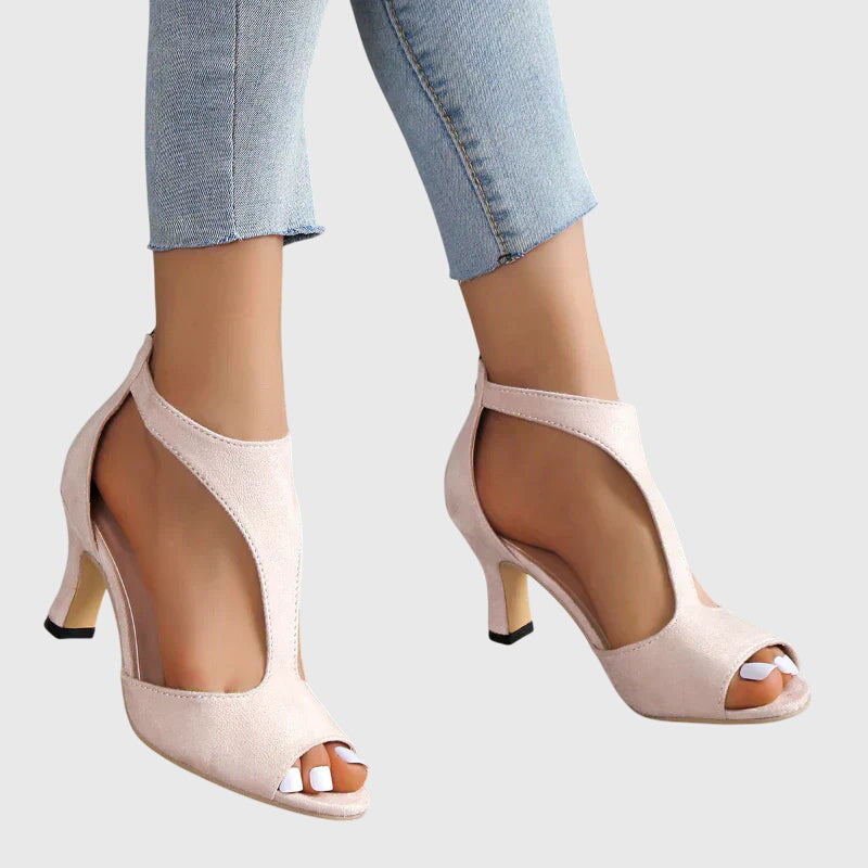 Open-Toe Heels Women's Suede Block Heel Sandals Peep Toe Zip-Up – Office, Casual