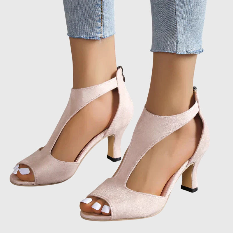 Open-Toe Heels Women's Suede Block Heel Sandals Peep Toe Zip-Up – Office, Casual