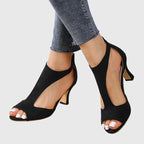 Open-Toe Heels Women's Suede Block Heel Sandals Peep Toe Zip-Up – Office, Casual