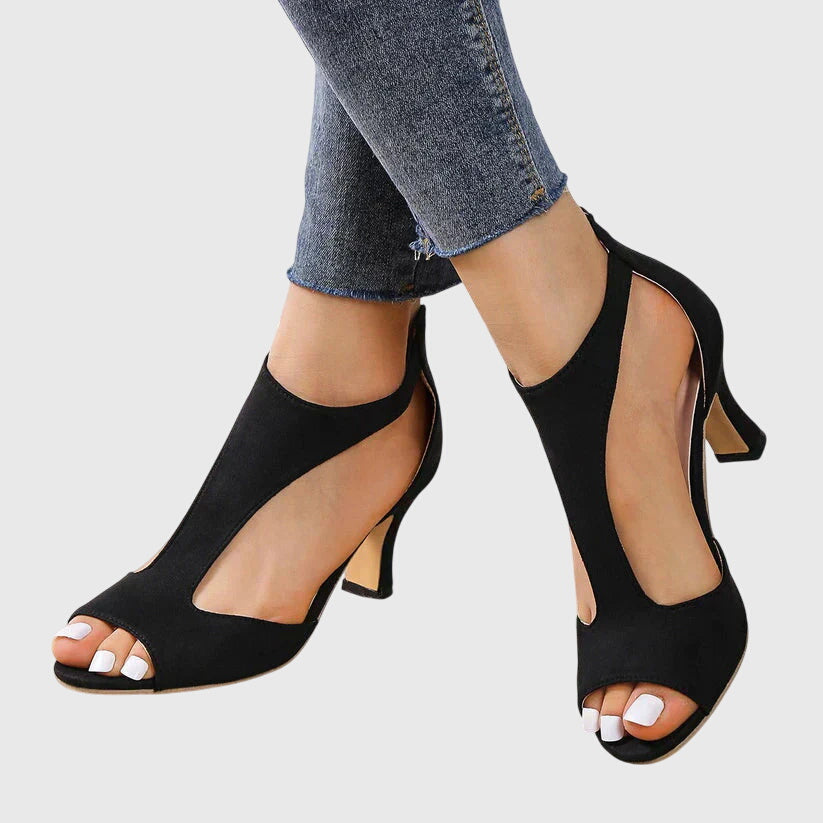 Open-Toe Heels Women's Suede Block Heel Sandals Peep Toe Zip-Up – Office, Casual