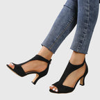 Open-Toe Heels Women's Suede Block Heel Sandals Peep Toe Zip-Up – Office, Casual