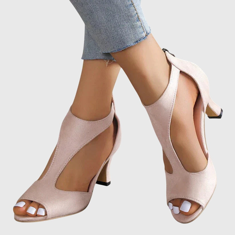 Open-Toe Heels Women's Suede Block Heel Sandals Peep Toe Zip-Up – Office, Casual