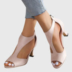 Open-Toe Heels Women's Suede Block Heel Sandals Peep Toe Zip-Up – Office, Casual