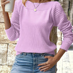 Openwork Sleeve Sweater Women's Boat Neck Knit Pullover Blue – Casual, Office · Faylori