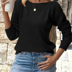 Openwork Sleeve Sweater Women's Boat Neck Knit Pullover Blue – Casual, Office · Faylori