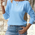 Openwork Sleeve Sweater Women's Boat Neck Knit Pullover Blue – Casual, Office · Faylori