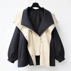 Oversized Shawl Collar Jacket Women's Beige Green Zip-Up Windbreaker – Casual, Office, Holiday, Gift
