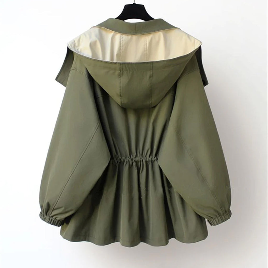 Oversized Shawl Collar Jacket Women's Beige Green Zip-Up Windbreaker – Casual, Office, Holiday, Gift