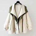 Oversized Shawl Collar Jacket Women's Beige Green Zip-Up Windbreaker – Casual, Office, Holiday, Gift