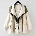 Oversized Shawl Collar Jacket Women's Beige Green Zip-Up Windbreaker – Casual, Office, Holiday, Gift