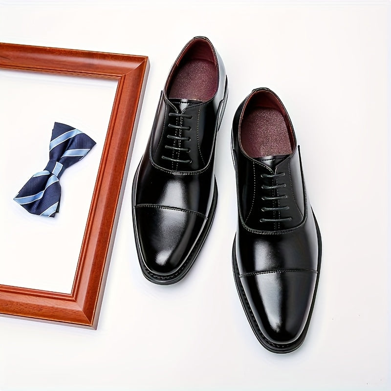Oxford Dress Shoes Men's Leather Cap-Toe Lace-Up Brown – Office, Wedding, Formal, Business, Gift