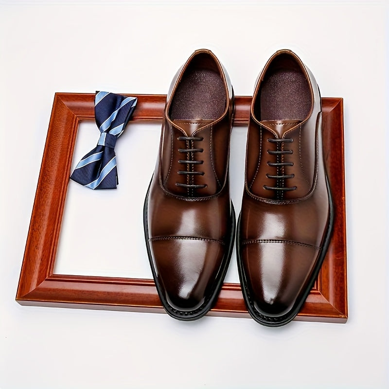 Oxford Dress Shoes Men's Leather Cap-Toe Lace-Up Brown – Office, Wedding, Formal, Business, Gift
