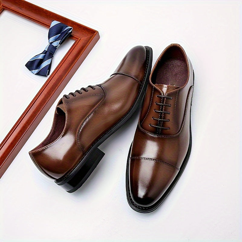 Oxford Dress Shoes Men's Leather Cap-Toe Lace-Up Brown – Office, Wedding, Formal, Business, Gift