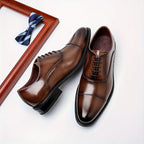Oxford Dress Shoes Men's Leather Cap-Toe Lace-Up Brown – Office, Wedding, Formal, Business, Gift