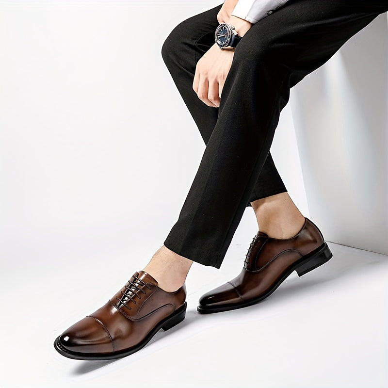 Oxford Dress Shoes Men's Leather Cap-Toe Lace-Up Brown – Office, Wedding, Formal, Business, Gift