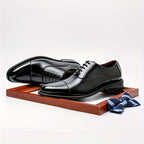 Oxford Dress Shoes Men's Leather Cap-Toe Lace-Up Brown – Office, Wedding, Formal, Business, Gift